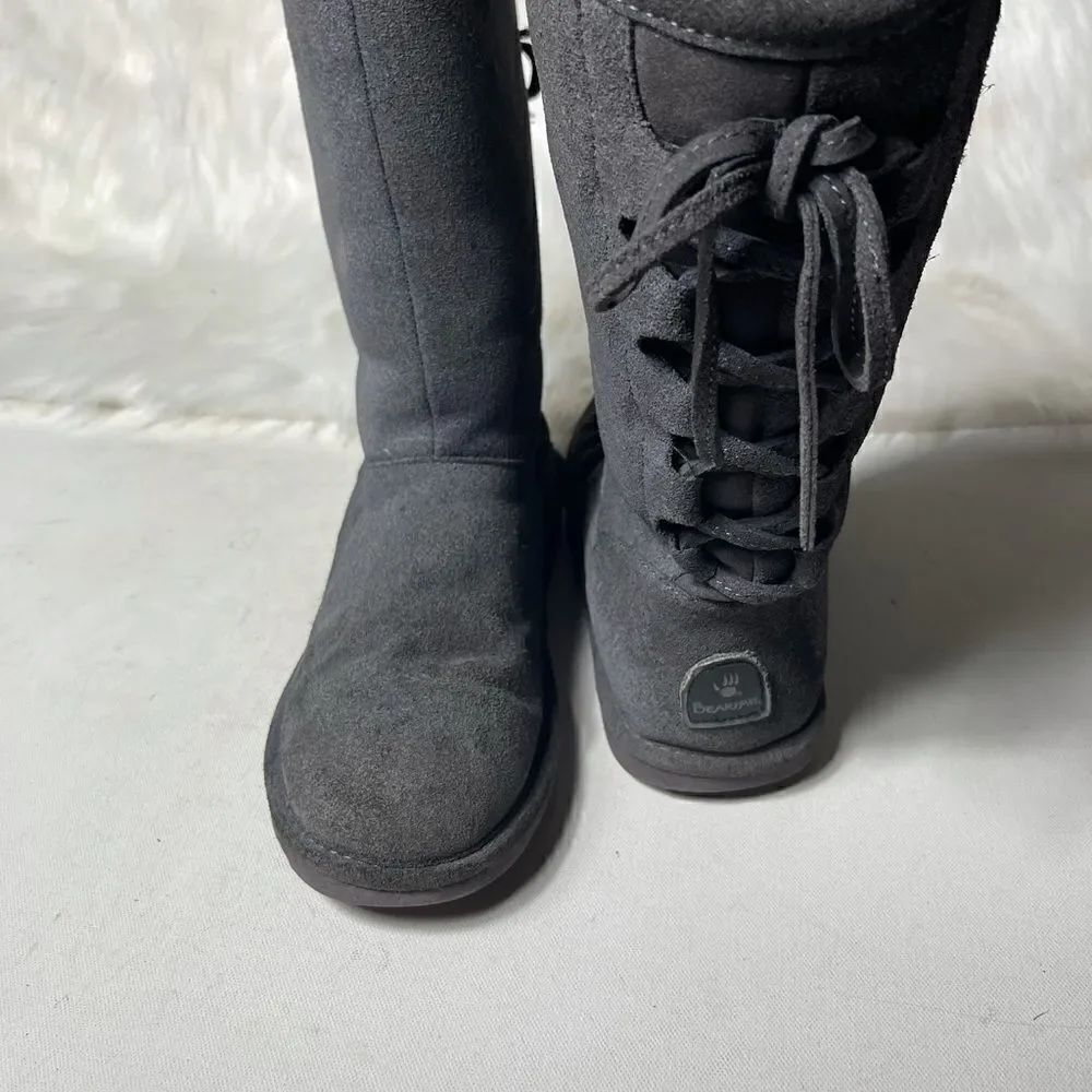 Bearpaw philly gray suede tall boots with wool blend lining &sheep skin size 9